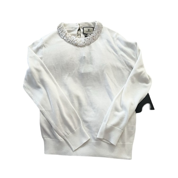 NWT TUCKERNUCK Lina Embellished Wool Blend Crew Neck Pullover Sweater Ivory Sz M - Picture 2 of 6